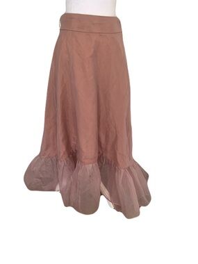 NWT Mulla Women’s Medium Ruffled Hem Maxi Skirt in Dusty Mauve Sheen Formal